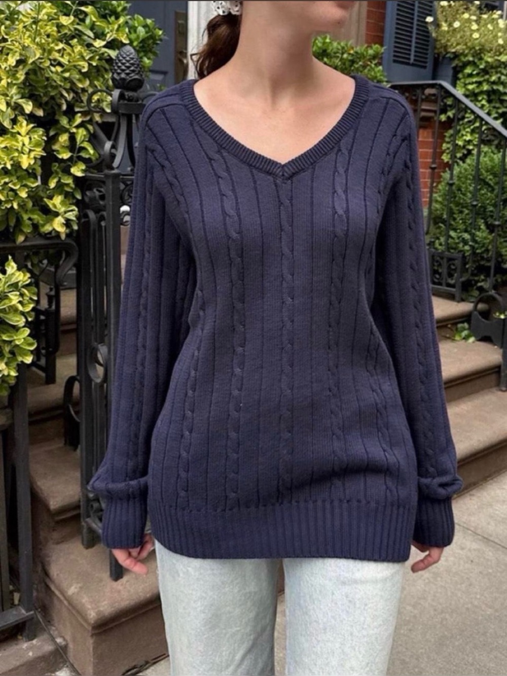 brandy melville blue v neck sweater